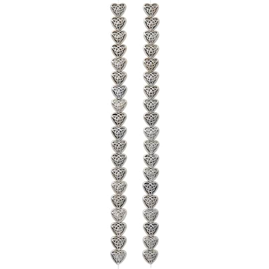 12 Pack: Antique Silver Carved Heart Beads, 8mm by Bead Landing™